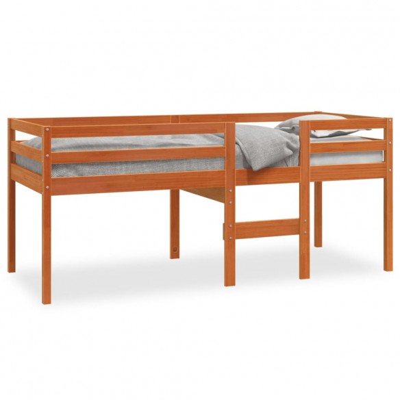 Lit haut cire marron 90x190 cm bois de pin massif