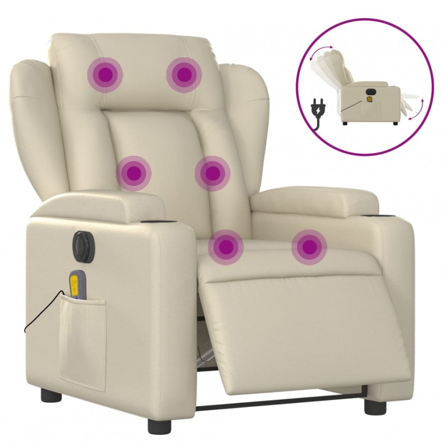 Fauteuil de massage inclinable électrique crème similicuir