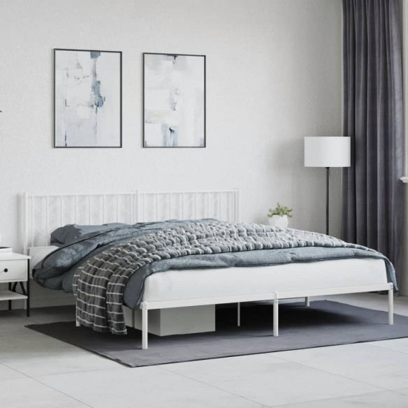 Lit métal avec tête de lit blanc 193x203 cm