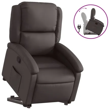 Fauteuil inclinable marron foncé cuir véritable 2