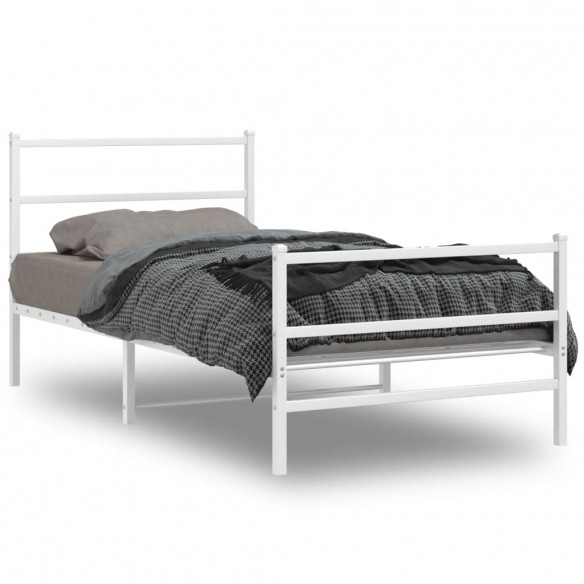 Lit métal avec tête de lit/pied de lit blanc 107x203cm