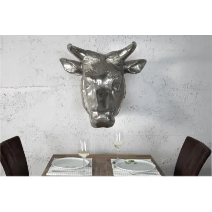 Trophée mural 65 cm en tête de taureau en aluminium argenté 2