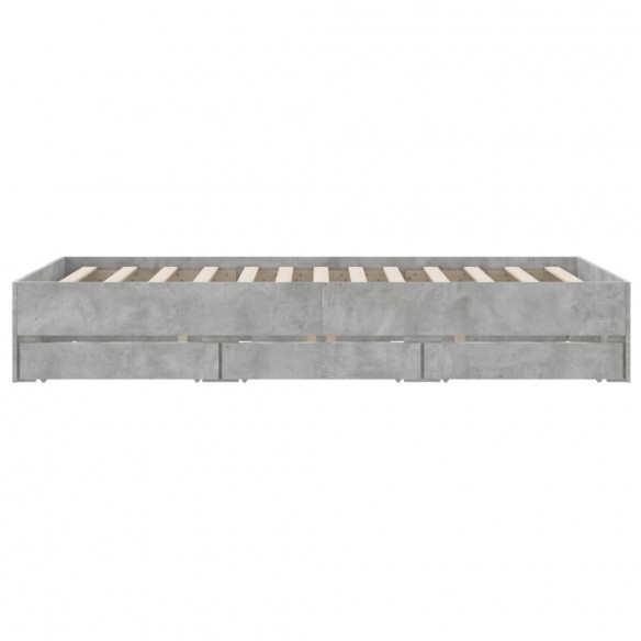 Lit et tiroirs gris béton 120x200 cm bois d'ingénierie