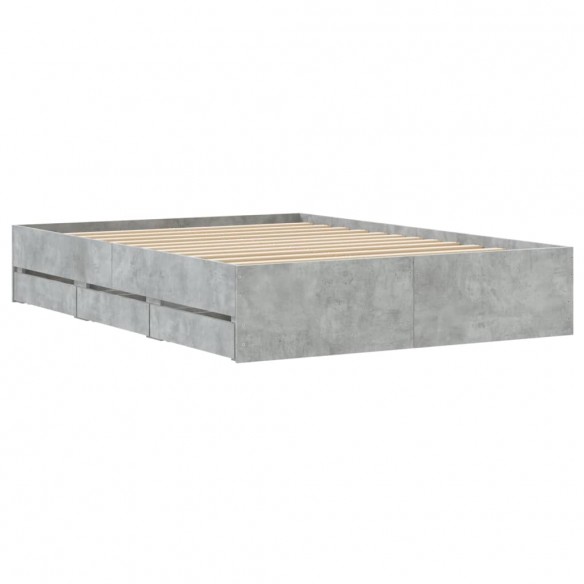 Lit et tiroirs gris béton 120x200 cm bois d'ingénierie