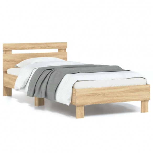 Lit tête de lit et lumières LED chêne sonoma 90x190 cm