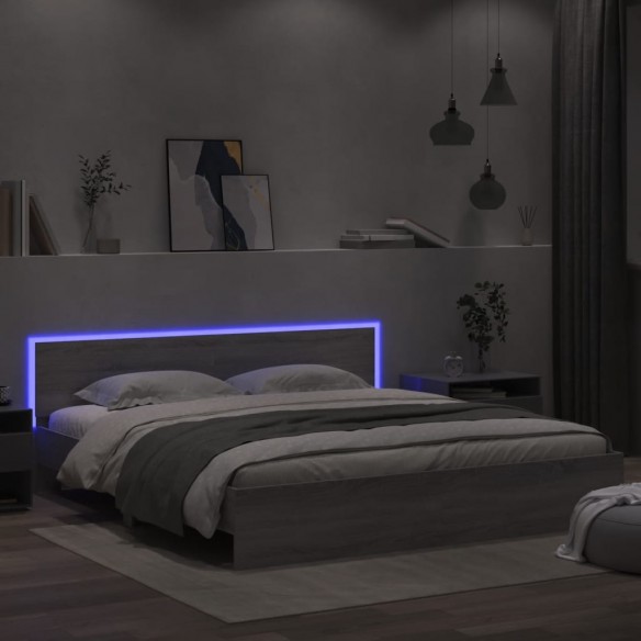 Lit avec tête de lit et LED sonoma gris 180x200 cm