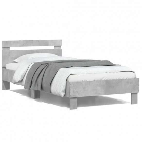 Lit tête de lit et lumières LED gris béton 100x200 cm