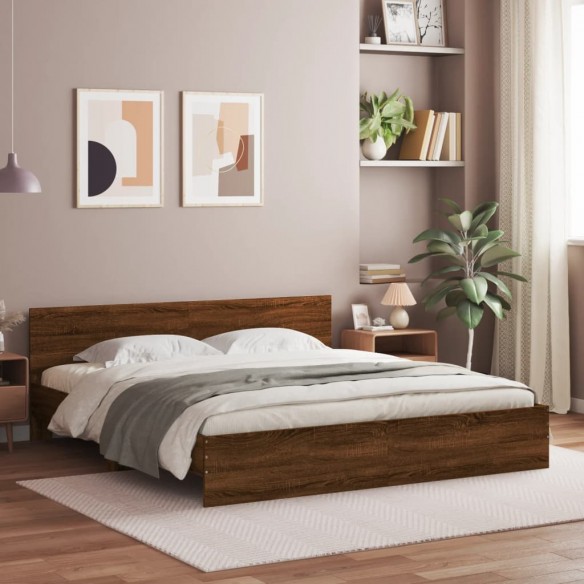 Lit avec tête de lit chêne marron 200x200 cm