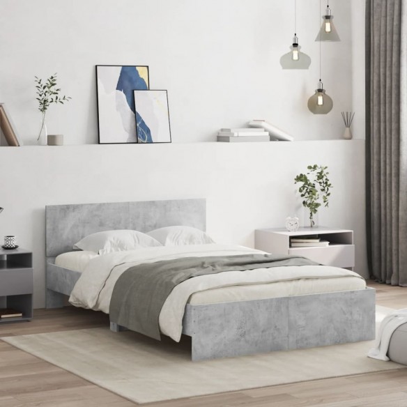 Lit avec tête de lit gris béton 135x190 cm