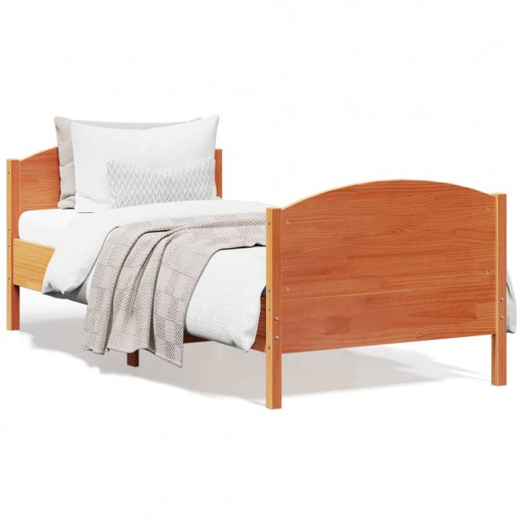 Lit avec tête de lit cire marron 90x190 cm bois de pin