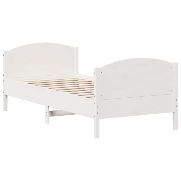 Lit avec tête de lit blanc 90x190cm bois de pin massif
