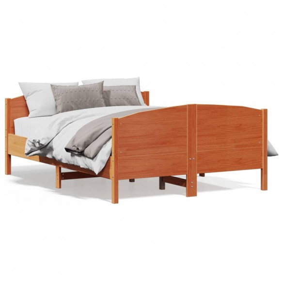 Lit et tête de lit cire marron 160x200 cm bois de pin