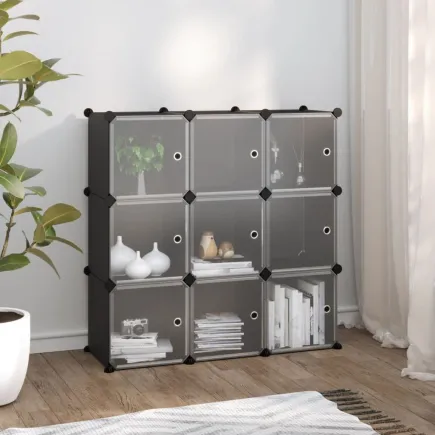 Cubes de rangement 9 pcs avec portes Noir PP
