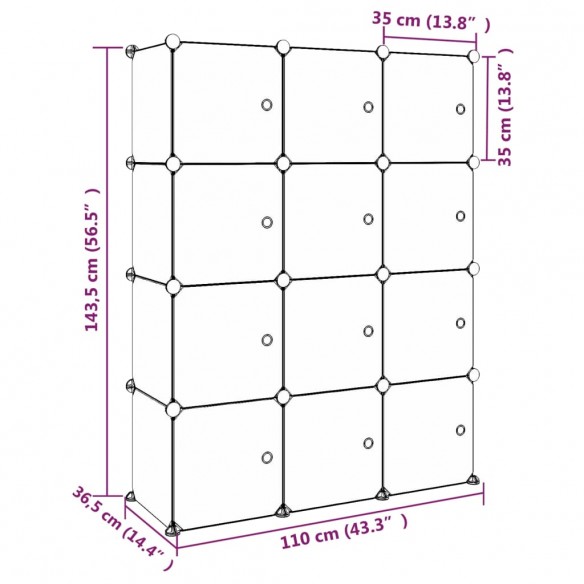 Armoire de rangement pour enfants avec 12 cubes Vert PP