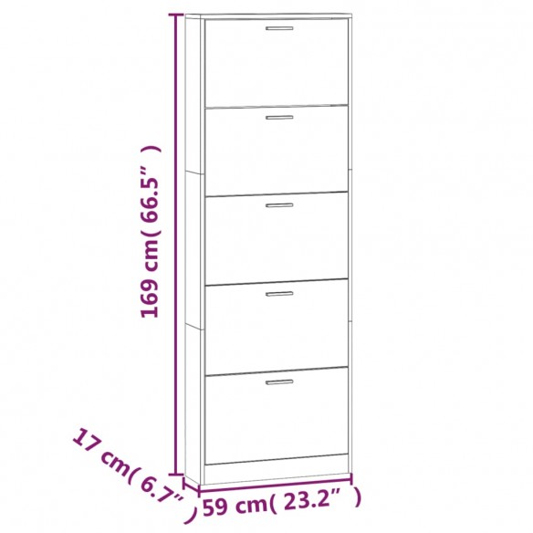 Armoire à chaussures Sonoma gris 59x17x169 cm 