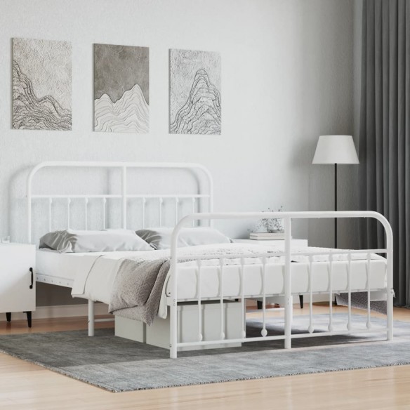 Lit métal avec tête de lit/pied de lit blanc 140x200cm