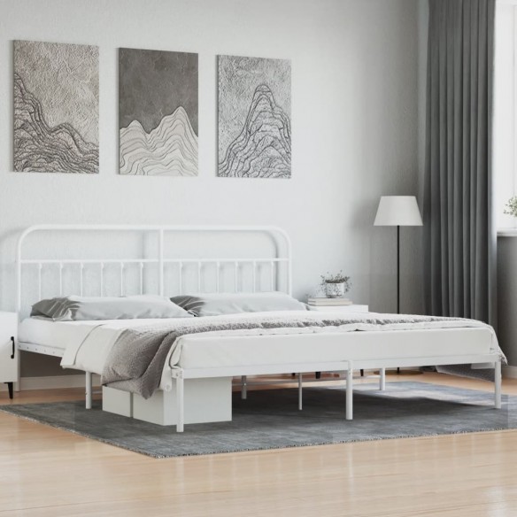 Lit métal avec tête de lit blanc 193x203 cm