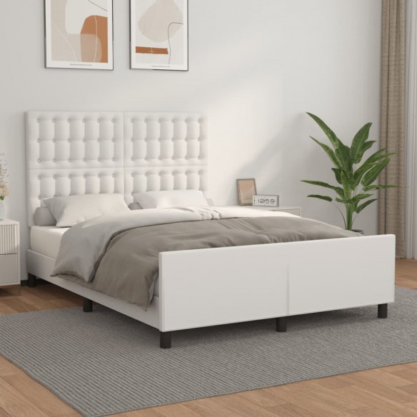 Lit avec tête de lit Blanc 140x190 cm Similicuir
