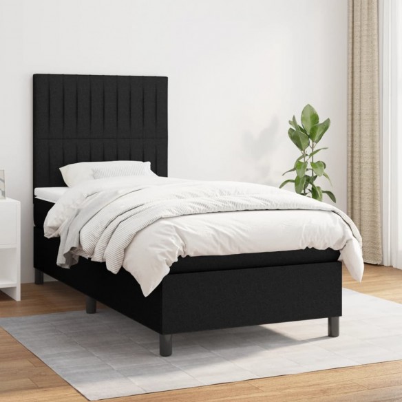 Lit avec matelas Noir 90x200 cm Tissu