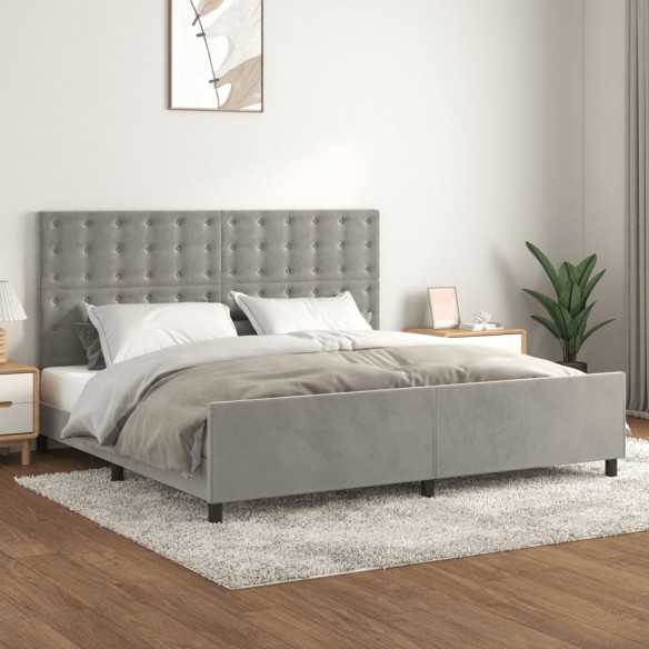 Lit avec tête de lit Gris clair 200x200 cm Velours