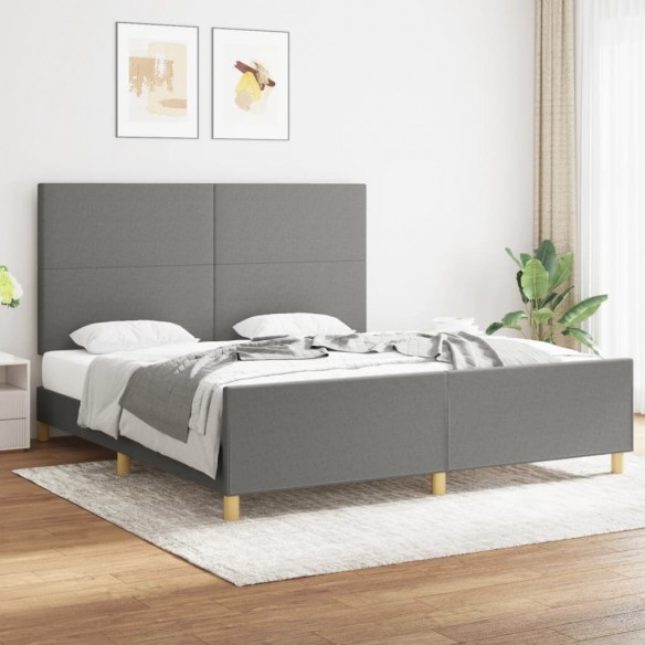 Lit avec tête de lit Gris foncé 180 x 200 cm Tissu