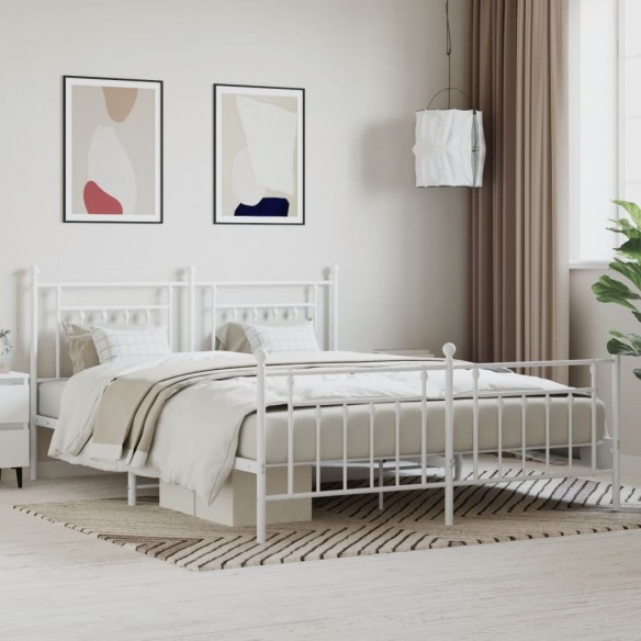 Lit métal avec tête de lit/pied de lit blanc 183x213cm