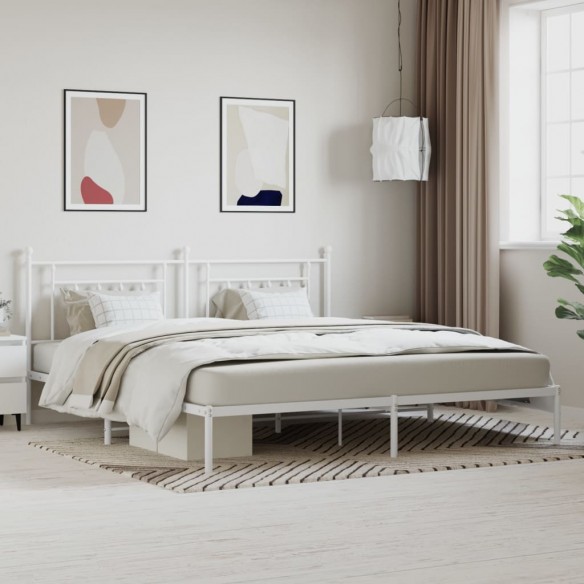 Lit métal avec tête de lit blanc 193x203 cm