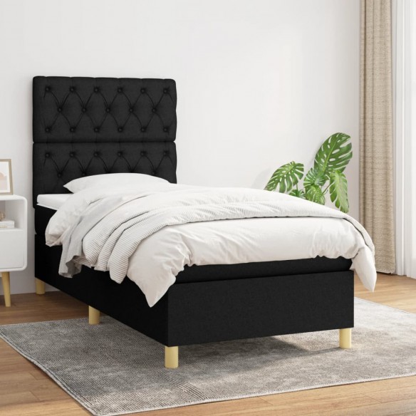 Lit et matelas Noir 80x200 cm Tissu