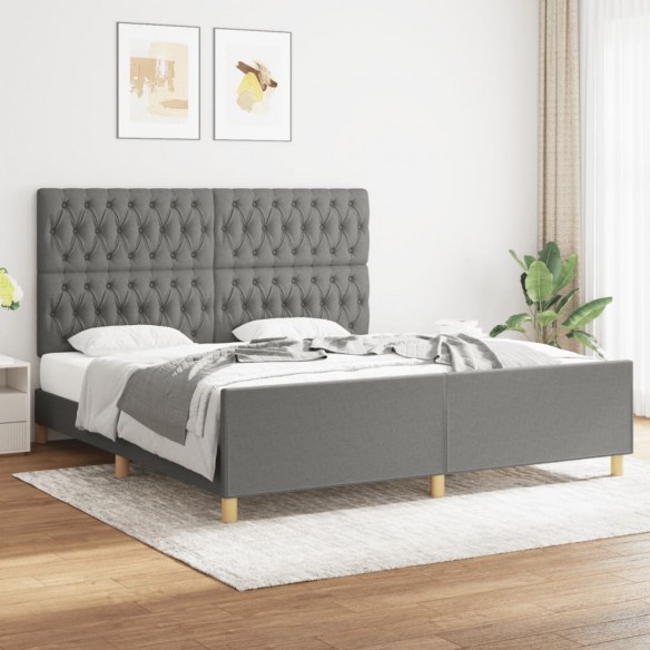 Lit avec tête de lit Gris foncé 180 x 200 cm Tissu