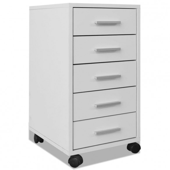 Caisson à tiroir de bureau avec roulettes et 5 tiroirs blanc Caisson à tiroir de bureau avec roulettes et 5 tiroirs blanc