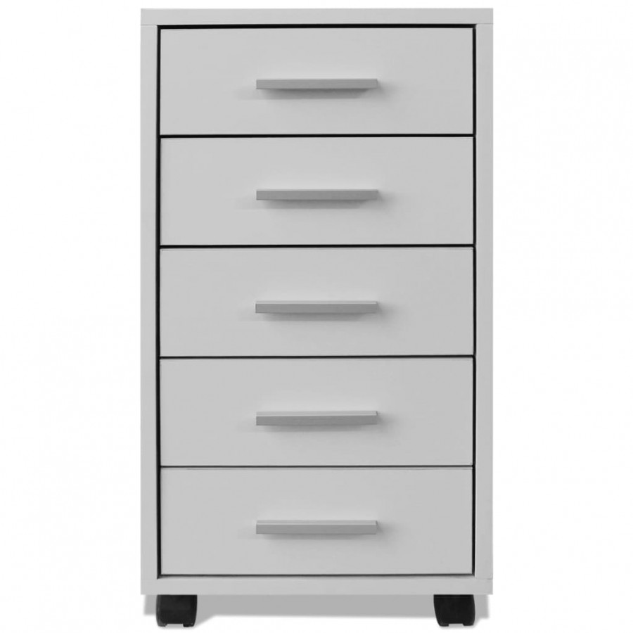 Caisson à tiroir de bureau avec roulettes et 5 tiroirs blanc
