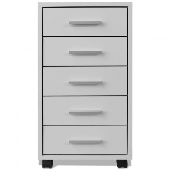 Caisson à tiroir de bureau avec roulettes et 5 tiroirs blanc Caisson à tiroir de bureau avec roulettes et 5 tiroirs blanc