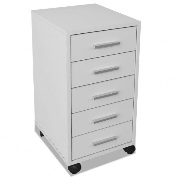 Caisson à tiroir de bureau avec roulettes et 5 tiroirs blanc Caisson à tiroir de bureau avec roulettes et 5 tiroirs blanc