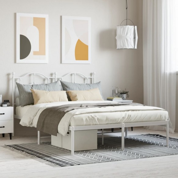 Lit métal avec tête de lit blanc 140x190 cm