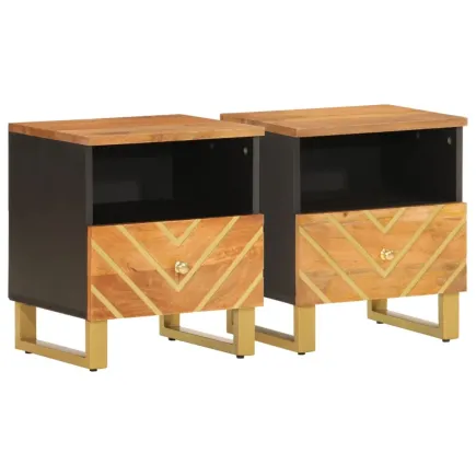 Tables de chevet 2 pcs marron et noir bois de manguier solide 2