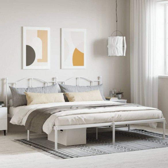 Lit métal avec tête de lit blanc 200x200 cm