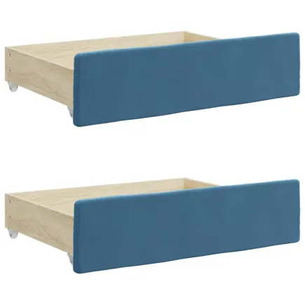 Tiroirs de lit 2 pcs bleu bois d'ingénierie et tissu 2