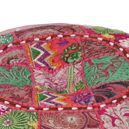 Pouf rond en coton en patchwork fait à la main 40 x 20 cm Rose 2