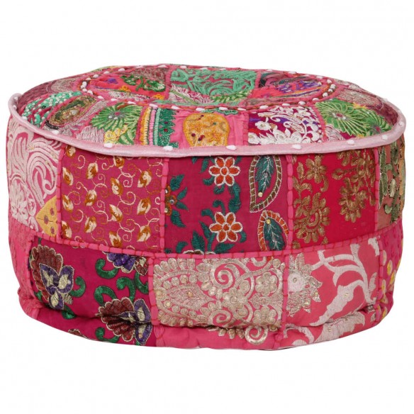 Pouf rond en coton en patchwork fait à la main 40 x 20 cm Rose Pouf rond en coton en patchwork fait à la main 40 x 20 cm Rose