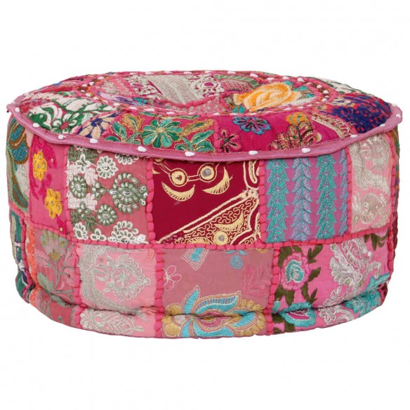 Pouf rond en coton en patchwork fait à la main 40 x 20 cm Rose Pouf rond en coton en patchwork fait à la main 40 x 20 cm Rose