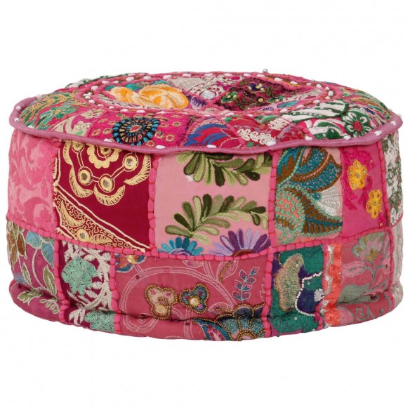 Pouf rond en coton en patchwork fait à la main 40 x 20 cm Rose Pouf rond en coton en patchwork fait à la main 40 x 20 cm Rose