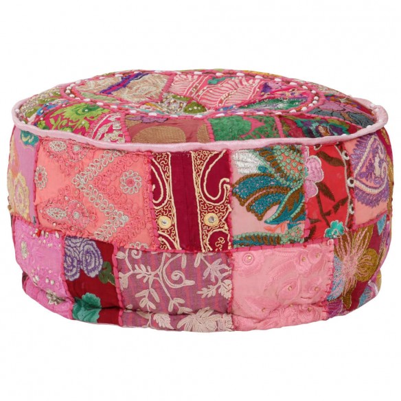 Pouf rond en coton en patchwork fait à la main 40 x 20 cm Rose Pouf rond en coton en patchwork fait à la main 40 x 20 cm Rose