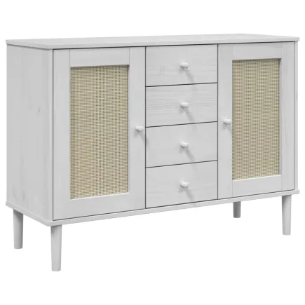 Buffet SENJA aspect rotin blanc 112x40x80cm bois massif de pin