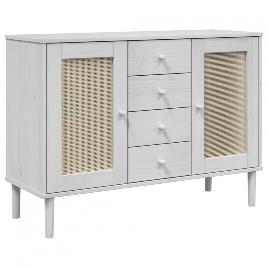 Buffet SENJA aspect rotin blanc 112x40x80cm bois massif de pin