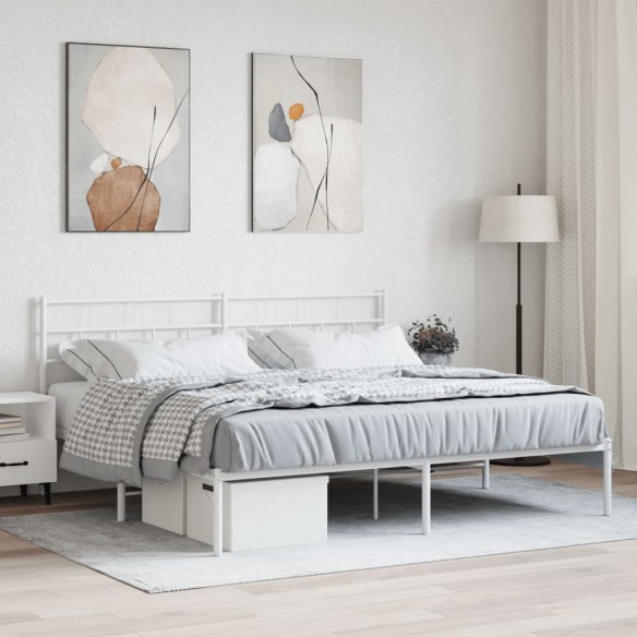 Lit métal avec tête de lit blanc 183x213 cm