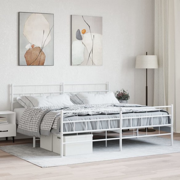 Lit métal avec tête de lit/pied de lit blanc 193x203cm