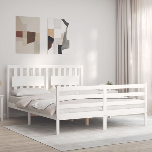 Lit avec tête de lit blanc King Size bois massif