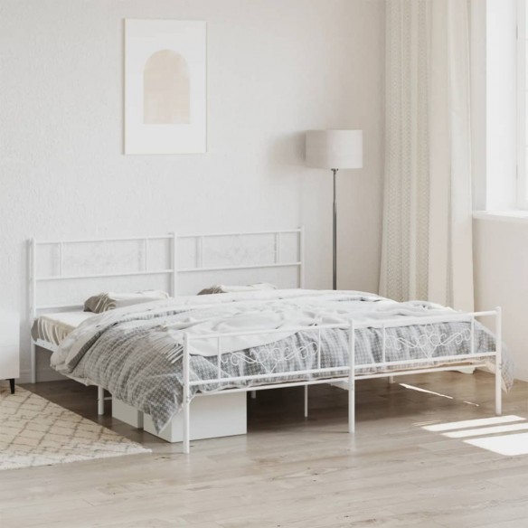 Lit métal avec tête de lit/pied de lit blanc 183x213cm