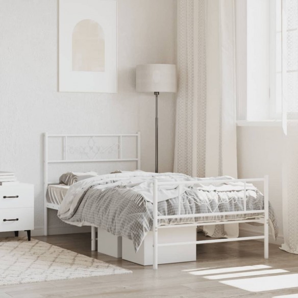 Lit métal avec tête de lit/pied de lit blanc 107x203cm