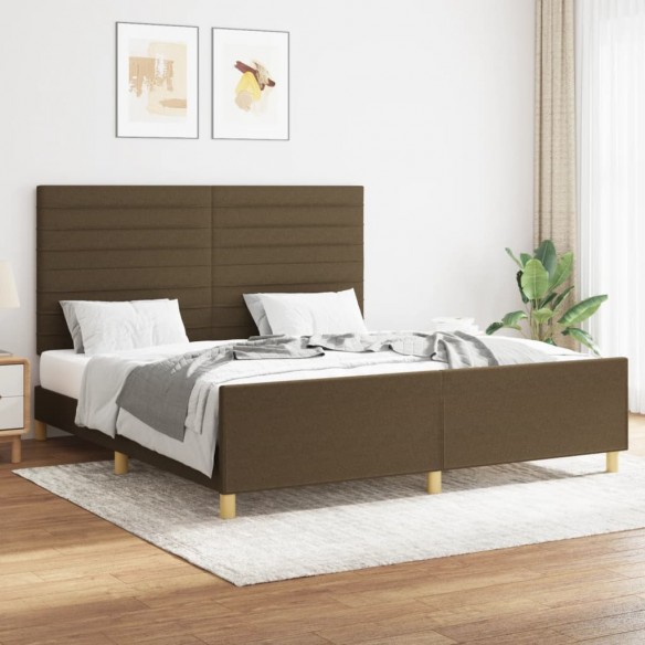 Lit avec tête de lit Marron foncé 160x200 cm Tissu